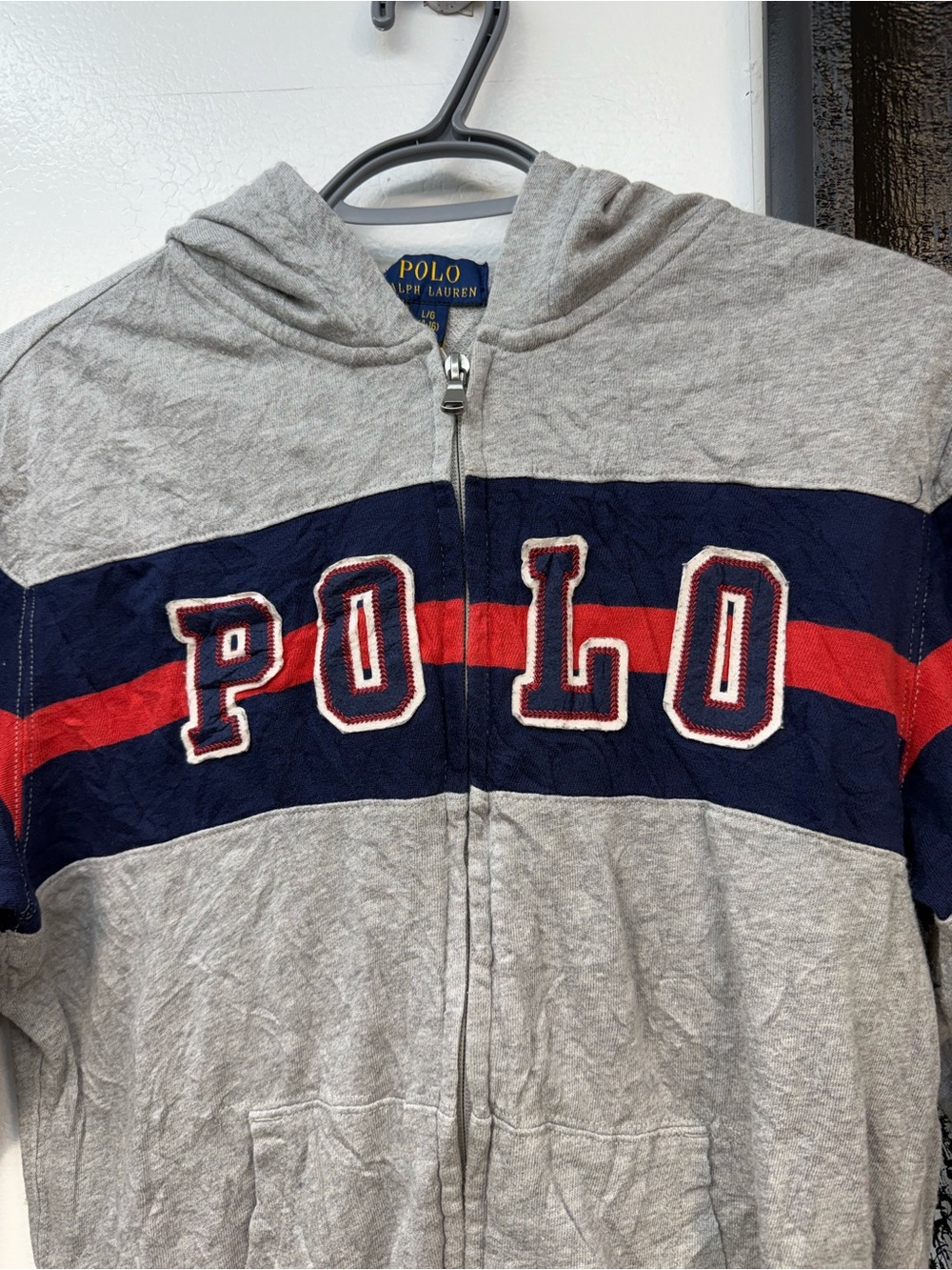 Polo by Ralph Lauren Kids Gray Zip-Up Hoodie with Navy & Red Stripes - Picture 2 of 4